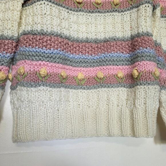 Vintage Floral Knit Sweater Women S Cottage Grandmacore Wearableart Prairie Rose - Picture 3 of 10